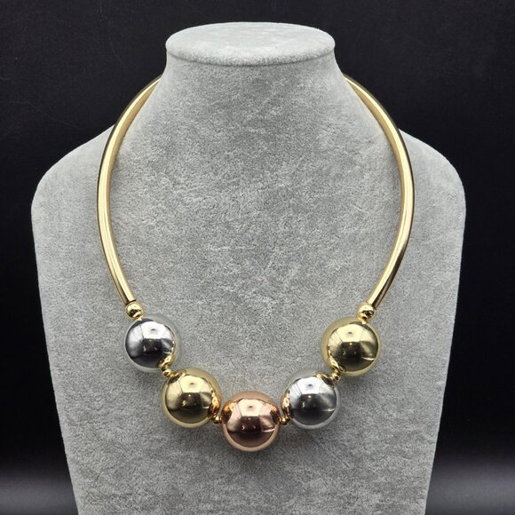 Amrita Singh Jewelry - Amrita Singh Gold Tone Necklace w Large Gold, Silver & Rose Gold Tone Balls NWT